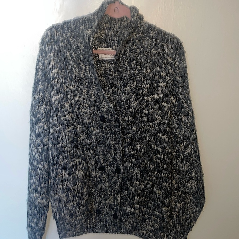 Needleworks grandfather sweater handed black and white button up and super warm